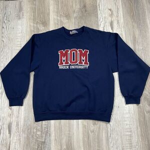 Brock University Mom Sweater Size Large Navy Blue‎ Red Crewneck Pullover Jerzees